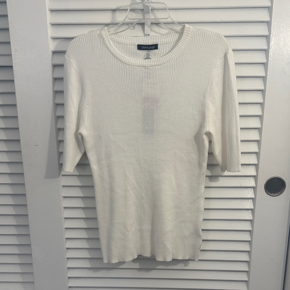 NWT Cable & Gauge "Snow White" Elbow Sleeve Crewneck Sweater - Size Large